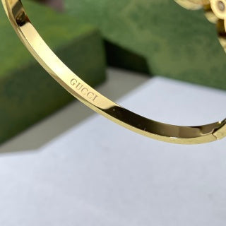 Gucci Oval Interlocking G Crystal Frame Chain Cuff Bracelet