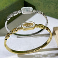 Gucci Oval Interlocking G Crystal Frame Chain Cuff Bracelet