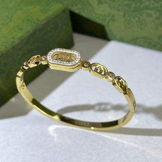 Gucci Oval Interlocking G Crystal Frame Chain Cuff Bracelet
