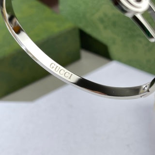 Gucci Interlocking G Rectangular Frame Crystal Line Cuff Bracelet