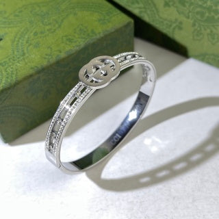 Gucci Oval Interlocking G Crystal Accent Open Cuff Bracelet