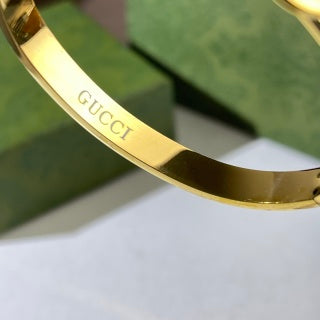Gucci Oval Interlocking G Crystal Accent Open Cuff Bracelet
