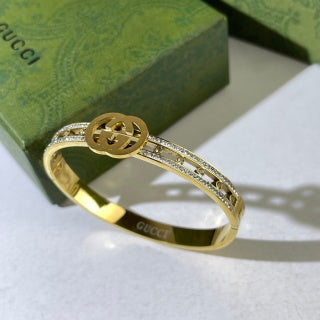 Gucci Oval Interlocking G Crystal Accent Open Cuff Bracelet