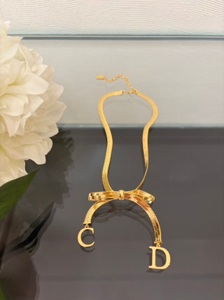 Dior Bow CD Charm Gold Chain Necklace