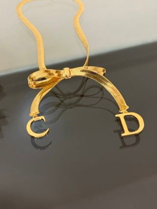 Dior Bow CD Charm Gold Chain Necklace