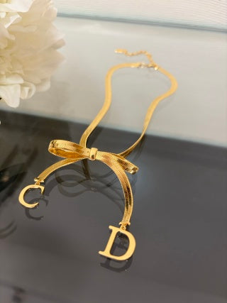 Dior Bow CD Charm Gold Chain Necklace