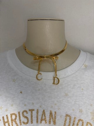 Dior Bow CD Charm Gold Chain Necklace