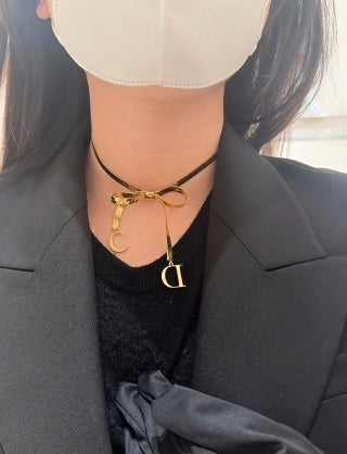 Dior Bow CD Charm Gold Chain Necklace