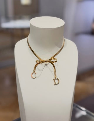 Dior Bow CD Charm Gold Chain Necklace