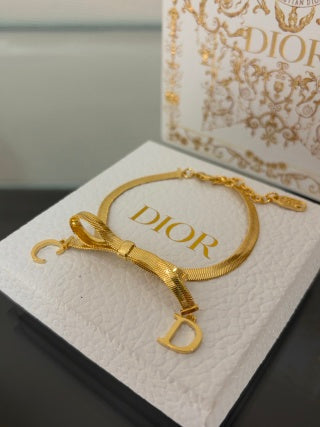 Dior Bow CD Letter Gold Chain Bracelet