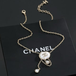 CHANEL Pearl Frame Emblem Pendant Necklace
