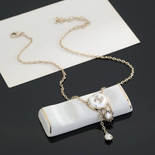 CHANEL Pearl Frame Emblem Pendant Necklace