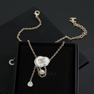 CHANEL Pearl Frame Emblem Pendant Necklace