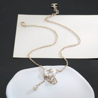 CHANEL Pearl Frame Emblem Pendant Necklace