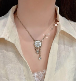 CHANEL Pearl Frame Emblem Pendant Necklace
