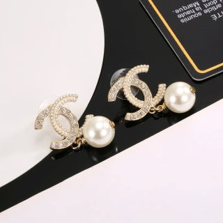 CHANEL Pearl Drop Signature Stud Earrings