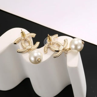CHANEL Pearl Drop Signature Stud Earrings