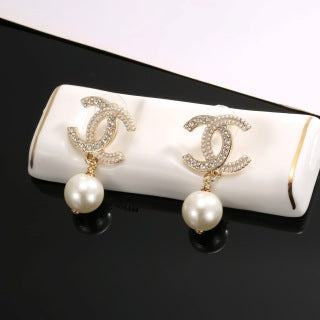CHANEL Pearl Drop Signature Stud Earrings