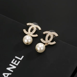 CHANEL Pearl Drop Signature Stud Earrings