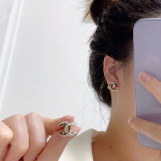 CHANEL Crystal Curve CC Stud Earrings