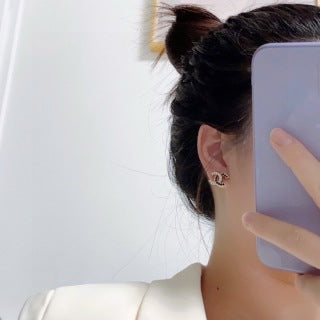 CHANEL Crystal Curve CC Stud Earrings