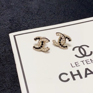 CHANEL Crystal Curve CC Stud Earrings