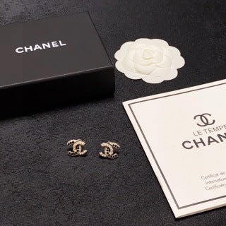 CHANEL Crystal Curve CC Stud Earrings