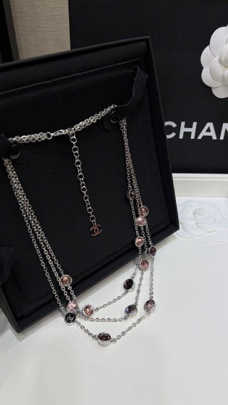 Chanel Layered Gemstone Charm Necklace