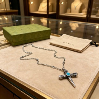 Gucci GG Cross Turquoise Pendant Necklace