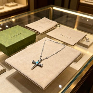 Gucci GG Cross Turquoise Pendant Necklace