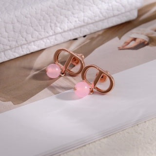 Dior Rose Gold CD Pearl Stud Earrings