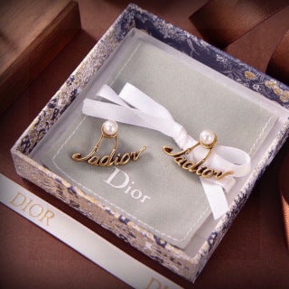 Dior J'Adior Script Gold Stud Earrings