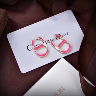 Dior Pink Oblique Crystal CD Stud Earrings