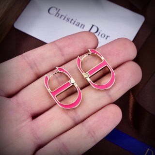 Dior Pink Oblique Crystal CD Stud Earrings
