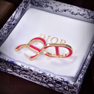 Dior Pink Oblique Crystal CD Stud Earrings