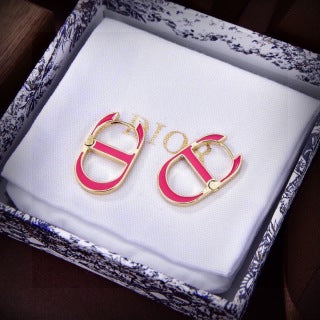 Dior Pink Oblique Crystal CD Stud Earrings