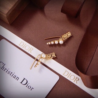 Dior Pearl J'Adior Script Drop Stud Earrings