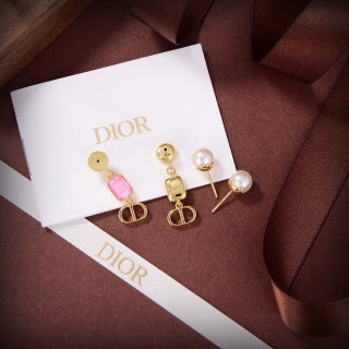 Dior Color Gemstone CD Pearl Drop Stud Earrings