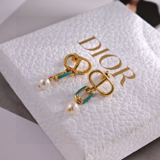 Dior Rainbow Ribbon Pearl Drop Stud Earrings