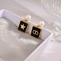 Dior Oblique Pearl Geometric Drop Stud Earrings