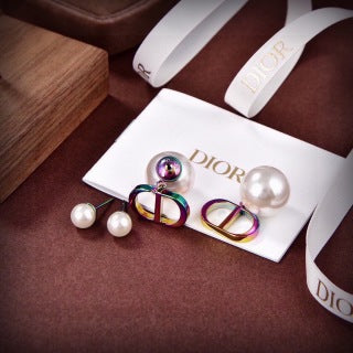 Dior Rainbow CD Pearl Drop Stud Earrings