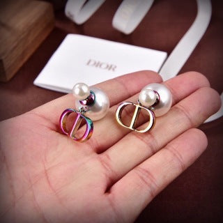 Dior Rainbow CD Pearl Drop Stud Earrings
