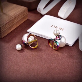 Dior Rainbow CD Pearl Drop Stud Earrings