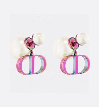 Dior Rainbow CD Pearl Drop Stud Earrings