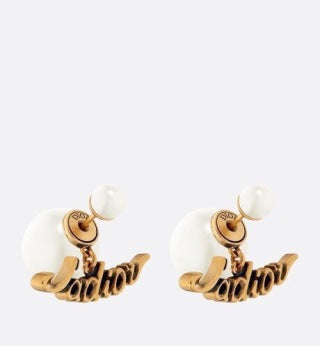 Dior J'Adior Pearl Logo Drop Stud Earrings