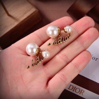 Dior J'Adior Pearl Logo Drop Stud Earrings