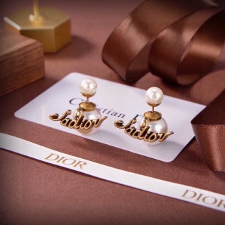 Dior J'Adior Pearl Logo Drop Stud Earrings