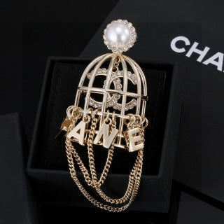 CHANEL Pearl Cage Chain Brooch