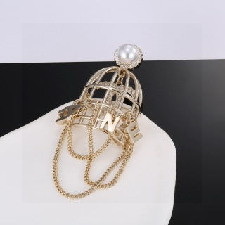 CHANEL Pearl Cage Chain Brooch