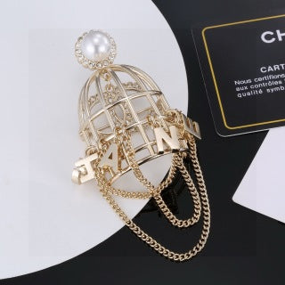 CHANEL Pearl Cage Chain Brooch